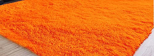Image of A R Creations Anti Slip Fluffy Fur Plain Area Rug Made with Polyester and Microfiber for Home Office Kitchen Living Room Bedroom and DiningHall (6x9 Feet, Orange