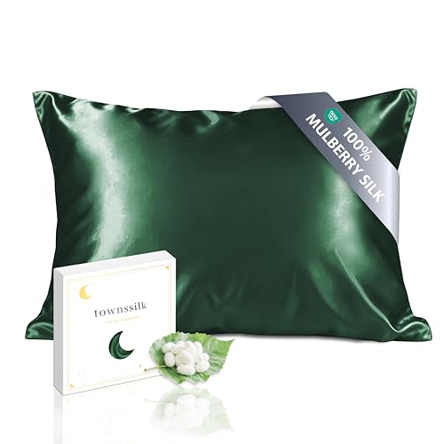 townssilk Federa seta cuscino,100% naturale seta di gelso 19momme,doppia faccia,benefica per capelli e pelle,ipoallergenica,cerniera nascosta,1 pz,50x80cm,Smeraldo