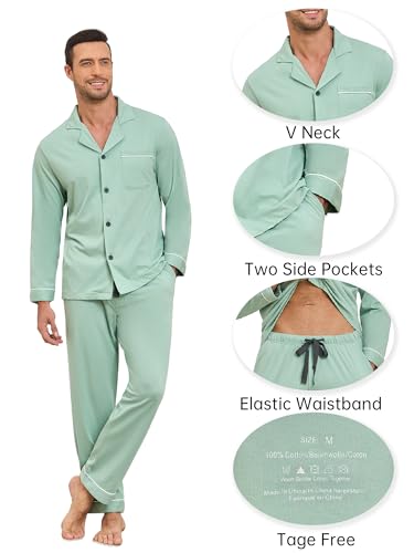 EA'S SECRET Men's 100% Cotton Pajamas Sets Long Sleeve Top and Pants Button Down Sleepwear Loungewear with Pockets S-XL3