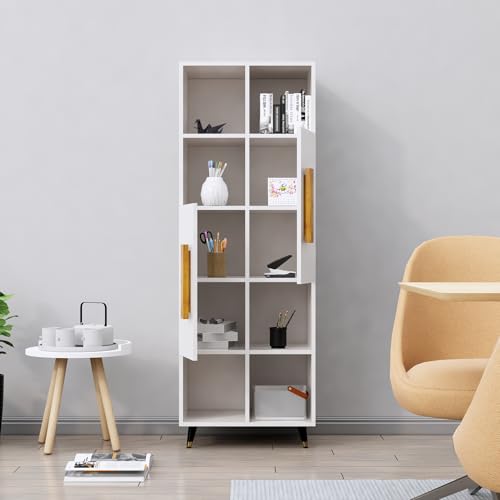 Image of Bniture Bookshelf for Home | Engineered Wood Book Shelf with 2 Door & 6 Shelf | Open Book Shelf Stand for Library | Multipurpose Display Organizer for Living Room, Study & Office | Frosty White