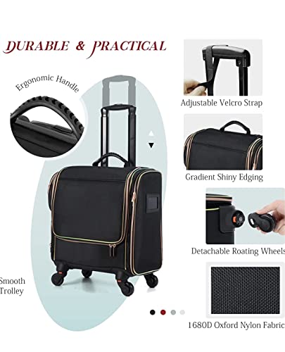 Image of Adson Multifunctional Professional Beauty Makeup Artist Rolling Cosmetic Aluminium Vanity Trolley Beauty Train case Makeup Cosmetic Trolley Hairstylist Travel Organizer (Nylon Jet Black)