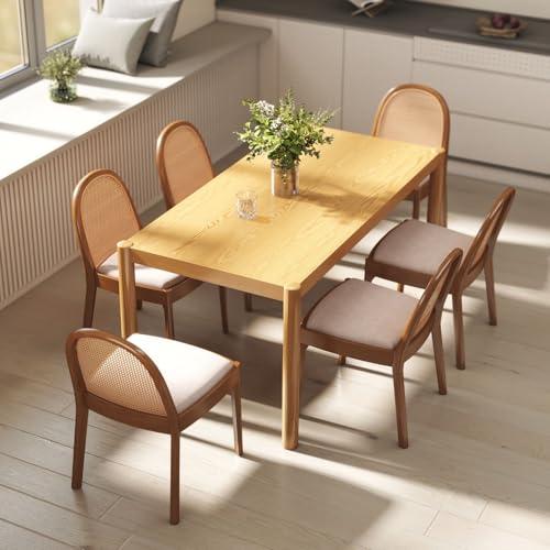 Image of LukeAlon Modern Wooden Dining Table for 4 to 6 People, 64 inch Large Kitchen Long Table with Wood Legs Mid Century Rectangular Dinner Tables for Home Dining Room Restaurant, Natural