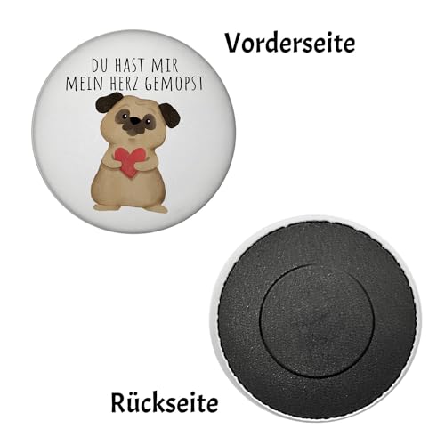 Mops mit Herz Magnet rund mit Spruch Du hast Mir Mein Herz gemopst Perfekt für verliebte Hundemenschen Liebevolles Geschenk zum Valentinstag oder für deinen Partner