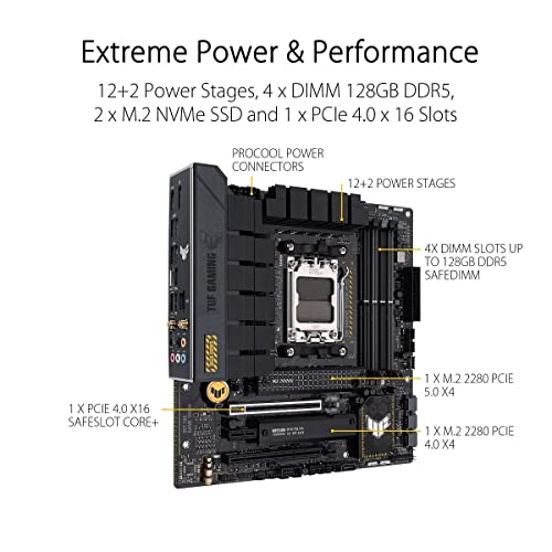 TUF GAMING B650M-PLUS WIFI Socket AM5 (LGA 1718) Ryzen 7000 mATX gaming scheda madre (14 stadi di alimentazione, supporto PCIe® 5.0 M.2, memoria DDR5, 2.5 Gb Ethernet, WiFi 6, supporto USB4® e - Scheda madre - Immagine 1