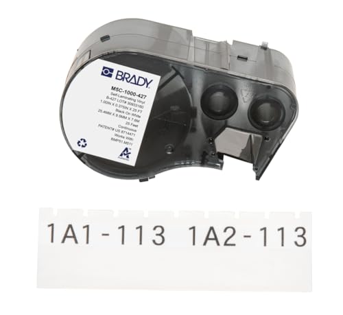 Image of Brady Self-Laminating Vinyl Label Tape for Label Printer BMP51 /BMP53 /M511 - Self Adhesive Printer Labels - Black on White, Transparent (25,40 mm (W) x 7,62 m (L)) - M5C-1000-427
