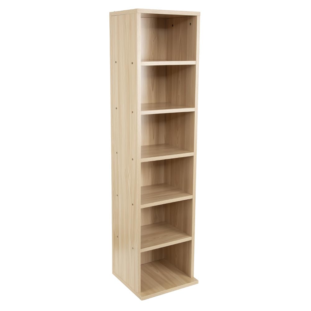 CD Storage Tower, Narrow Storage Unit, 6 Tier Cube Bookcase, White Wooden Standing Shelving Unit, DVD Display Shelves, Space-Saving Storage Organizer For Office, Living Room, Bedroom (Log color)