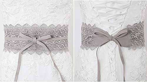 Lovful Women's Wide PU Lace Belt Self Tie Obi Belt Waistband Cinch Boho Belt,Grey