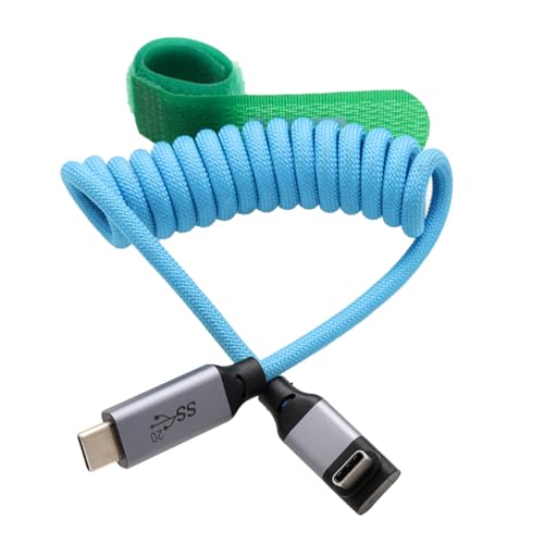 HangTon USB Type C 20Gbps 100W 4K60 Data Power Video Cable for T7 SSD BMPCC 4K 6K Go Pro ZCAM R5C R6II A7C FX3 Camera iPhone 15 Phone Laptop HD Monitor, Up Angled Braided Coiled 30cm