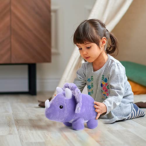 Benben Dinosaur Stuffed Animal, 13” Dino Plush Toys, Cute Plushies For Kids, Triceratops, Purple, Baby Shower, Birthday Gifts #TOP5
