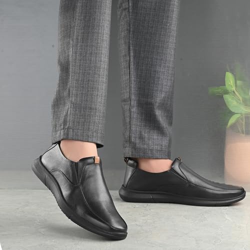 Image of Blue Leather By Centrino Genuine Leather Men's Formal Slip on Loafers |Comfort Trendy Non Lace-Up Design |Flexible Mocassins |Leather with Anti-Skid Sole |Perfect for Office Wear & Formal Dress (3997)