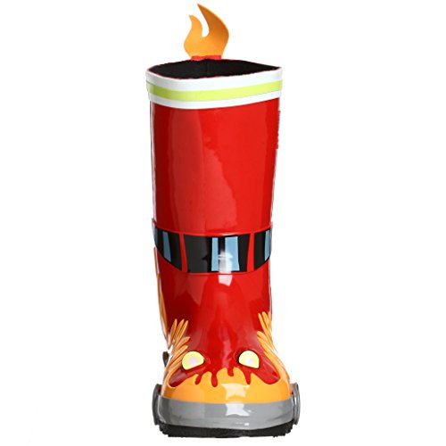 Red Fireman Natural Rubber Rain Boots w/Fun Flame Pull On Heel Tab4