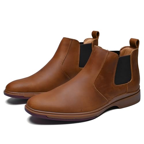 Image of ArcBrothers Men's Chelsea Boots, Relaxed Fit Roomy Toe Box Design, Premium Leather Slip-on Ankle Boots, All-Day Comfort