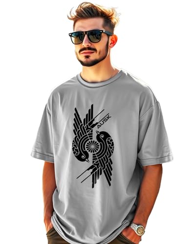 Image of AUSK Mens Loose Fit Oversized Printed Cotton T-Shirts Grey
