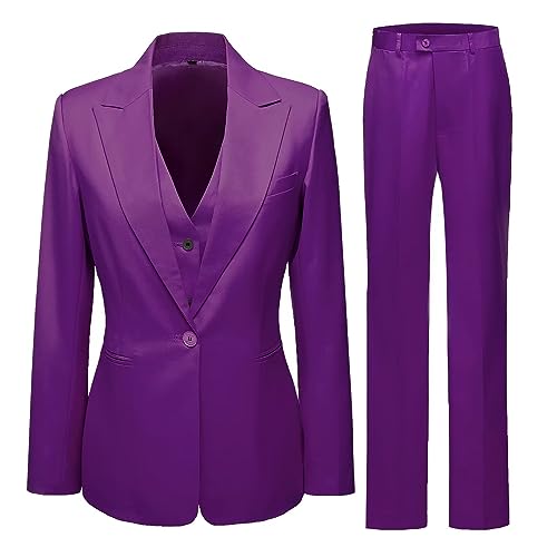 Women's 3 Piece Office Lady Business Suit Set Slim Fit Solid Blazer Vest Pant Set3