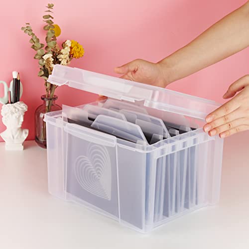 Image of Clear Craft Storage Box with 6 Tabbed Dividers for Holiday Birthday Photos, Crafts, Scrapbook, Paper, Stickers, Envelopes and More, Plastic Box of Card Box Stamp Die Cuts Storage with lid Box