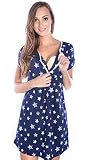 Mija - 2 in1 Hübsches Stillnachthemd & Umstandsnachthemd Nachthemd 4061 (EU44 / XXL, Dunkelblau/Sterne)