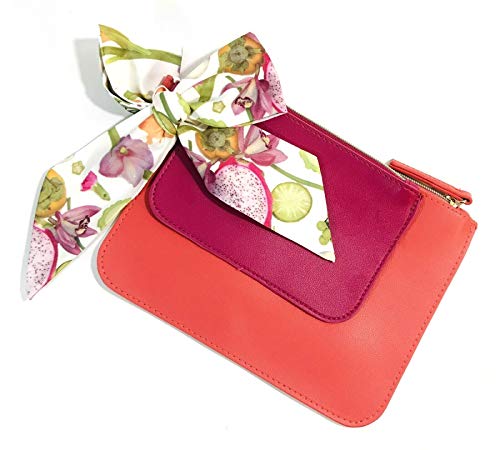 Estee Lauder Cosmetics Makeup Travel Bag (Amba Living x Estee Lauder â‰ˆ Coral & Fuchsia 2 Pc Set)