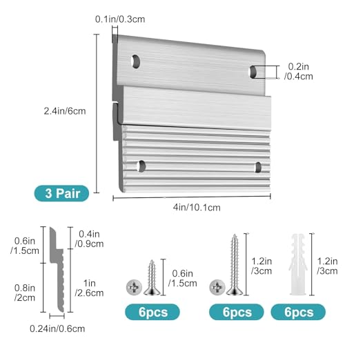 EEEKit 3 Pairs French Cleat Picture Hangers, 4 Inch Aluminum Z Bar Mounting Kit, Interlocking Z Clips Wall Brackets for Hanging Mirrors, Artwork, Panels, Frames, Shelves with Screws and Level Tool