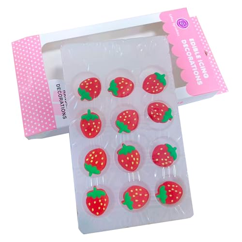 Sentovac 12 Pcs Strawberry Icing Cake Decoration Edible Spring Sprinkles DIY Candy Dessert For Cookie Cake Cupcake Topper Icing Frosting Party Decoration Supplies