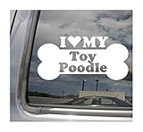 I Heart Love My Toy Poodle - Dog Bone Puppy Purebred Breed Cars Trucks Moped Helmet Surfboard Skateboard Auto Automotive Craft Laptop Vinyl Decal Store Window Wall Sticker 14001
