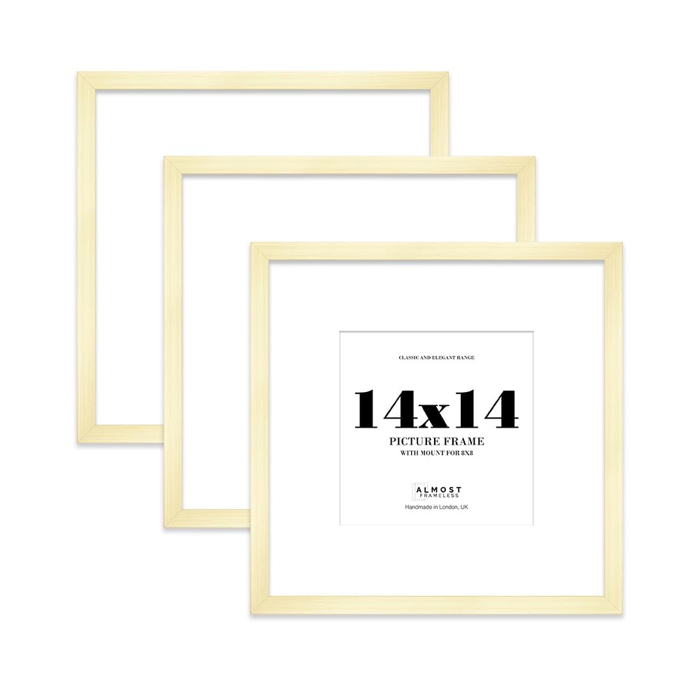 14x14 Gold Picture Frame with Large Mount for 8x8 Photos, Prints - Modern Square Wall Frame, Set of 3