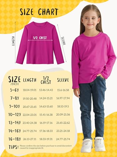 5 Pack Girls Long Sleeve Shirts Cotton T-Shirts Long-Sleeve Tagless Layering Tees for Youth Teen Girls 5-18 Years2