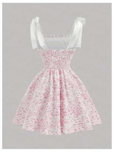 SHENHE Girl's Floral Corset Dress Lace Up Tie Shoulder Smocked Fit and Flare Flowy Sundress2