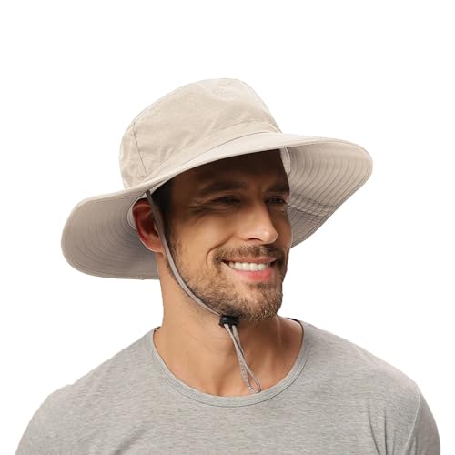Rosoz Sun Hat for Men Women Cooling Boonie Hats Breathable Wide Brim Fishing Bucket Hat Beach Hat Safari Hiking Garden Summer UV Protection Beige