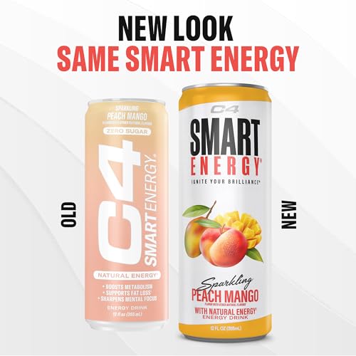 Image of Cellucor C4 Smart Energy Drink ‚ Boost Focus and Energy with Zero Sugar, Natural Energy, and Nootropics - 200mg Caffeine - Peach Mango (12oz Pack of 12)