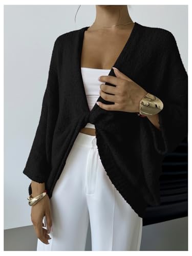 Image of GORGLITTER Women's Wrap Sweater Bat Wing Cropped Poncho Knit Tops | Oversized Cozy Pullover Sweaters, Lightweight, Asymmetrical 3 /4 Sleeve V Neck Tops, Fall Clothes 2026