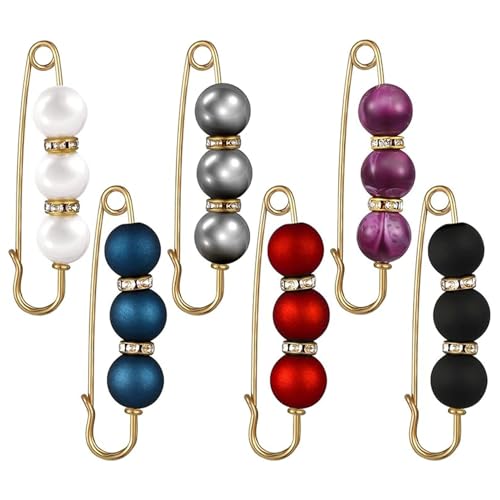 6 Pcs Brooch Pins,Brooch Pins For Women,Women Safety Pins For Clothes,Brooch Pins For Women Fashion,Shirt Clips For Women Clothing,Pants Clips To Tighten Waist,Hijab Pins,Pearl Brooch Pins