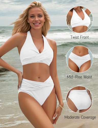 Image of Sopliagon Women's Bikini Sets Twist Front Two Piece Swimsuit Halter Bathing Suit