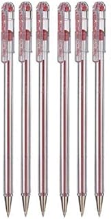 Pentel Red Superb Ballpoint Pen Ball Point Pens 0.7mm Nib Tip 0.25mm Line Width Fine Line Refillable Ink BK77 (Pack Of 6)
