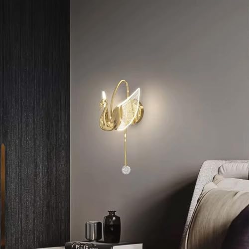 Image of Harold Electricals Swan Wall Light |Luxury Wall Sconce Lamp | Modern Acrylic Lighting Fixtures for Bedroom, Bedside, Living Room,Lobby, cafe & Home Decor - Golden(Inbuilt LED)
