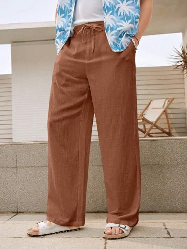Image of GRECIILOOKS Men's Linen Trousers | Loose Fit Linen-Cotton Casual Pants for Men | Relaxed Office Wear Formal Trousers for Men | Stylish Beige & Pants