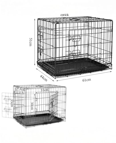 lionto Tiertransportbox für Hunde und Katzen, vielseitiger Transportkäfig mit hygienischer Kunststoffwanne, 61x44x51 cm, Hundebox aus Metall mit stabilen Sicherheitsverschlüssen & Trennwand, schwarz