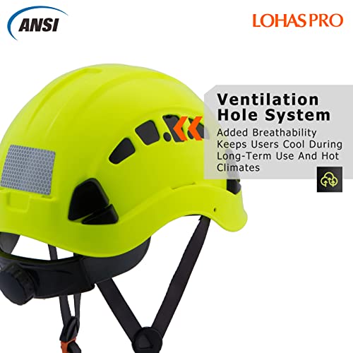 LOHASPRO Hard Hats Construction Safety Helmet ANSI Z89.1 Approved OSHA Hardhat Vented Men Worker Neon Green Hard Hat with Chin Strap Tree Climbing Rescue Arborist Helmet (P3 Lime) - Thumbnail 5