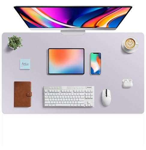 Image of Aothia Faux Leather Desk Mat - Large Mouse Pad, Non-Slip PU Leather Blotter, Waterproof Writing Surface for Office and Home (Smoky Lavender, 40 inch x 24 inch)