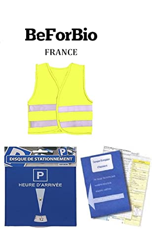 BEFORBIO Lot de 1 Gilet de sécurité,1 Disque de stationnement de qualité (Plastique) et 1 Constat Amiable d'accidents Automobile et Moto Cover