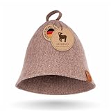 NeSowok® Saunahut (Saunamütze) aus 100% Merinowolle – Gestrickt & nahtlos – Besonders leicht, weich & atmungsaktiv – Schutz vor Überhitzung in der Sauna. (Meliert Braun-Beige)