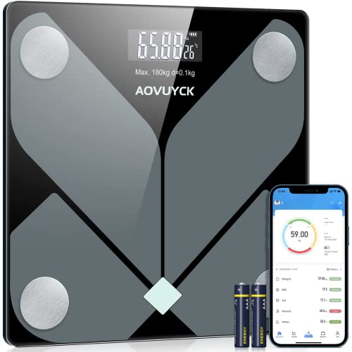 Pese Personnes Bluetooth, Balance Connectée Numérique Intelligent pour 12 Données Corporelles avec Application pour Smartphone, Balance Pese Personne de Haute Précision pour Fitness (KG/LB/ST)