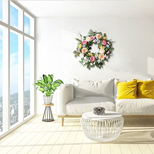 24 Inch Spring Summer Wreaths For Front Door, Spring Door Wreaths,Floral Wreath With Hydrangea Peony Wreath,Artificial Eucalyptus Green Leaves Farmhouse Wreaths For Outside Home Decor (Multicolor) #TOP2