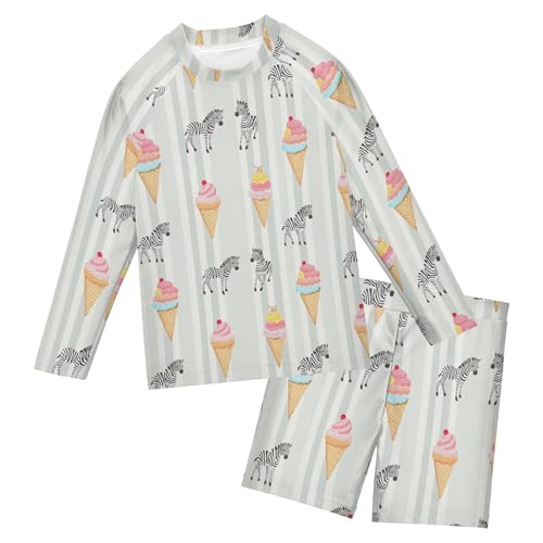 Cute Zebra Ice Cream Toddlers and Baby Boys' Swimsuit Trunk and Rashguard Set B0404631