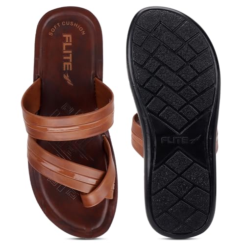 Image of FLITE PUG-176 Men's Slippers Black Tan | Lightweight EVA Sole Anti-Skid Flip Flops | Comfortable Casual Chappal for Men Indoor Outdoor
