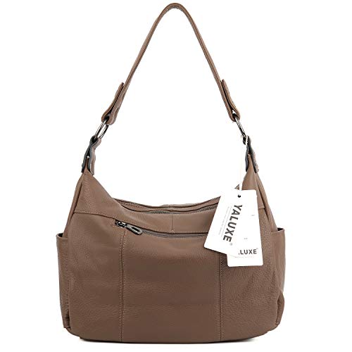 Yaluxe Women's Double Zipper Shoulder Bag Cowhide Leather Small Handbag With Multiple Pockets #TOP6