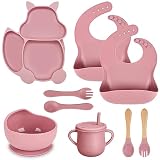 Eiwoda Baby Led Weaning Supplies Silicone Baby Feeding Set, Divided Baby Plates With Suction Baby Bo