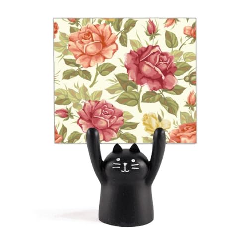 Porte-mémo chat noir avec rose antique : cadeau idéal pour amateurs de chats