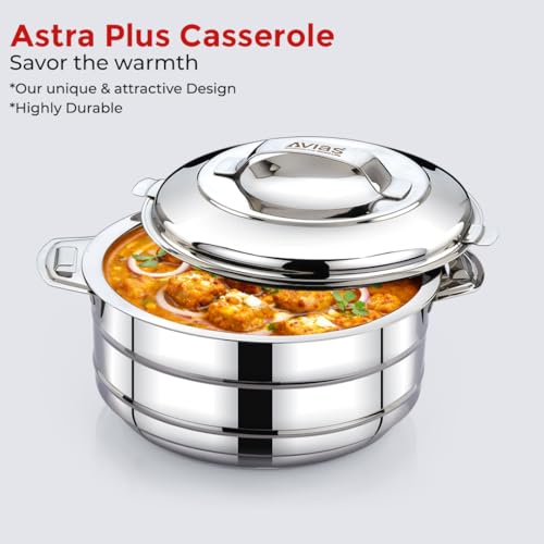 Image of AVIAS Astra Plus Stainless Steel 2500ml Casserole | Double Walled PUF Insulated Roti & Chapati Hot Box for kitchen | Hot case for Rice & Gravy | 2.5L