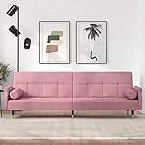 Festnight Sofá Cama de 3 Plazas Sofa de Salón 3 Plazas Diseño 2 en 1 Plegable con Reposabrazos Tapicería en Terciopelo con Dos Almohadas Acolchado 216 x 89 x 70 cm Rosa
