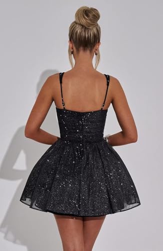 BOLENSYE Sparkly Homecoming Dresses Short for Teens with Bow Puffy Pleated Graduation Cocktail Party Gown4